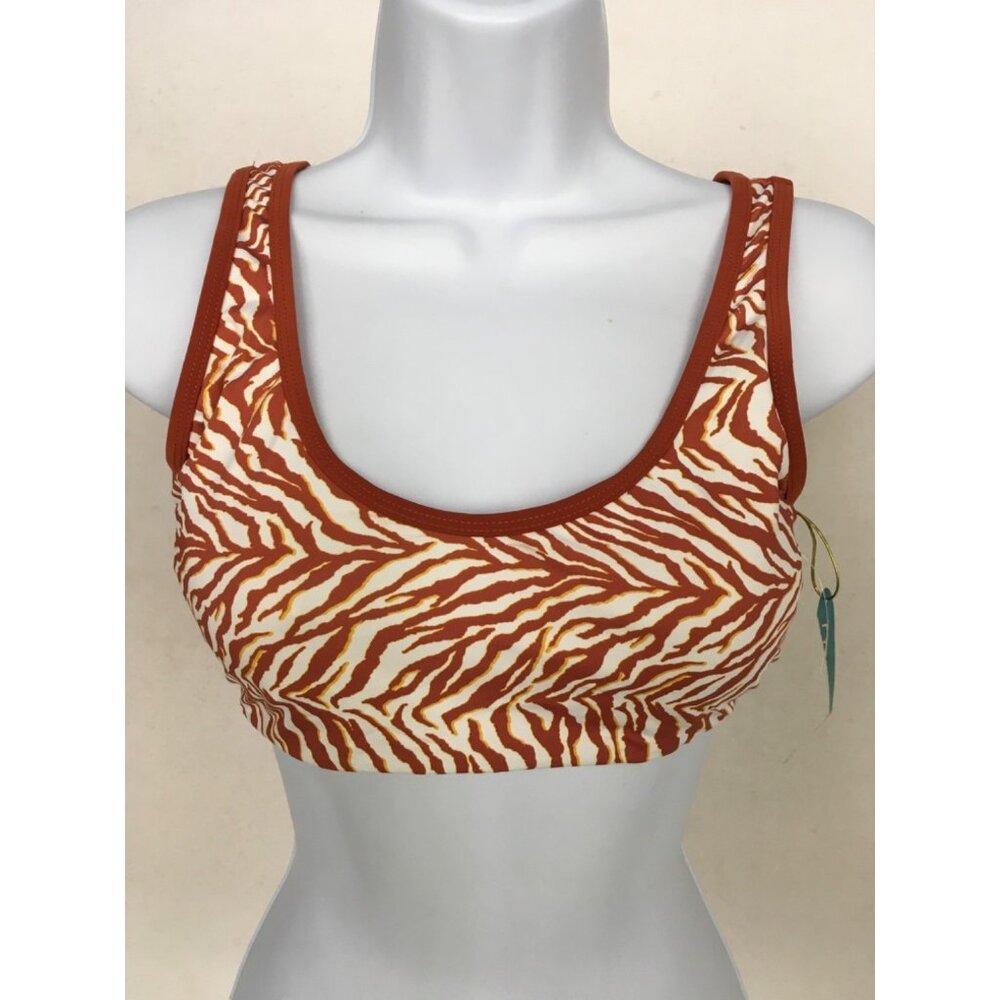 Mynah Swimsuit Top Women Size M White Brown Zebra Print Removable Pads New w Tag